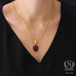 24K Gold Pendant with Agate - Nusrettaki