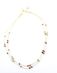 24K Gold Ruby, Emerald, Sapphire Tube Necklace - Nusrettaki (1)