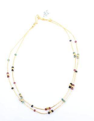 24K Gold Ruby, Emerald, Sapphire Tube Necklace - 2