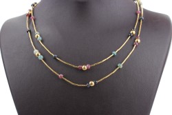 24K Gold Ruby, Emerald, Sapphire Tube Necklace - 3