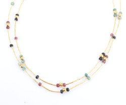 24K Gold Ruby, Emerald, Sapphire Tube Necklace - 4
