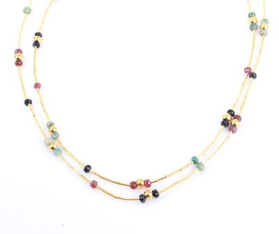 24K Gold Ruby, Emerald, Sapphire Tube Necklace - 5