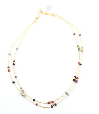 24K Gold Ruby, Emerald, Sapphire Tube Necklace - 1