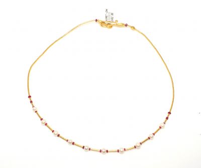 24K Gold Strand Dew Necklace with Pearls & Rubies - 1