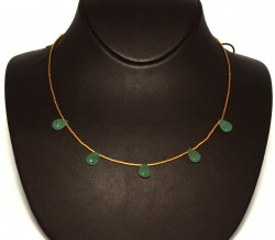 24K Gold Strand Necklace with Emerald Drops - 2