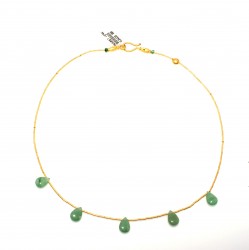 Nusrettaki - 24K Gold Strand Necklace with Emerald Drops