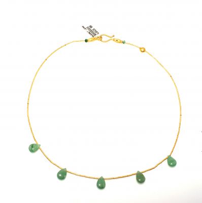 24K Gold Strand Necklace with Emerald Drops - 1