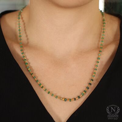 24K Gold Strand Necklace with Faceted Emeralds - 1