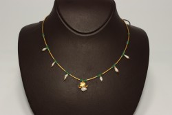 24K Gold Strand Dew Necklace with Pearls & Emeralds - 2