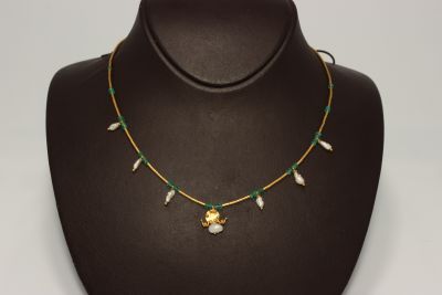 24K Gold Strand Dew Necklace with Pearls & Emeralds - 2