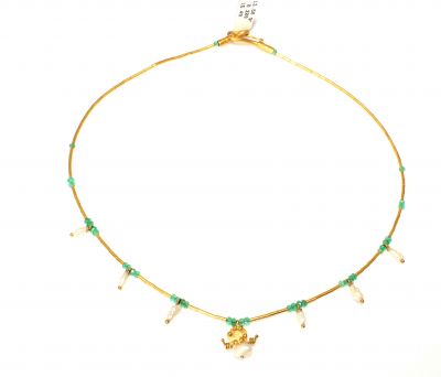 24K Gold Strand Dew Necklace with Pearls & Emeralds - 1