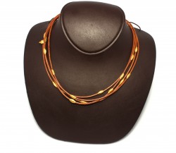 24K Gold Strand Necklace with Leather - 5