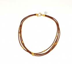 24K Gold Strand Necklace with Leather - 4