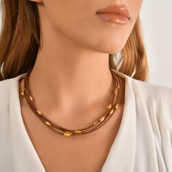 Nusrettaki - 24K Gold Strand Necklace with Leather