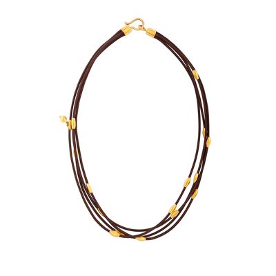 24K Gold Strand Necklace with Leather - 3