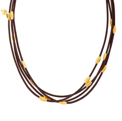 24K Gold Strand Necklace with Leather - Nusrettaki (1)