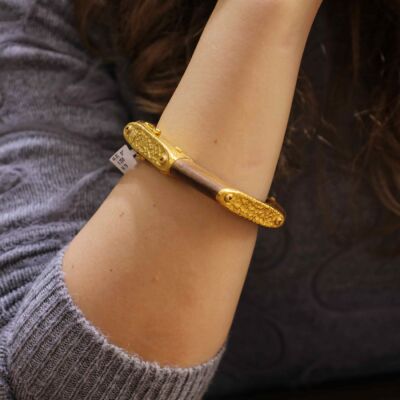 24K Gold & Wood Bangle Bracelet - 1