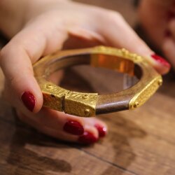 24K Gold & Wood Bangle Bracelet - 5