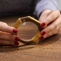 24K Gold & Wood Bangle Bracelet - 4