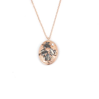 4 Leaf With Backround Pattern Necklace White Black Color - White Stones - 4