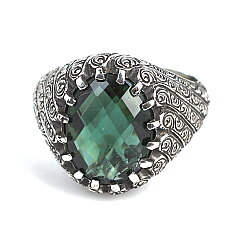 925 Ayaer Gümüş Peridot Taşlı El Kalemli Erkek Yüzüğü - 5