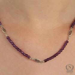 Silver Filigree Top Design Necklace with Amethyst - Nusrettaki