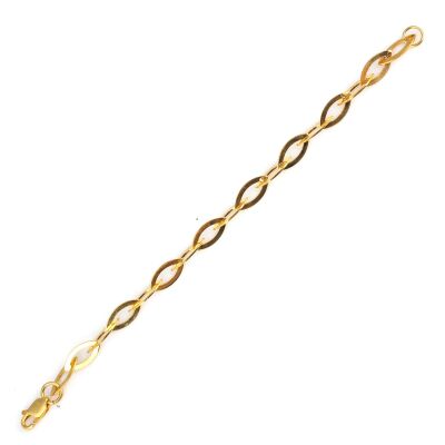 925 Ayar Gümüş 0,7 Cm Pres Badem Link Zincir Bileklik, Sarı - 2