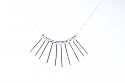Sterling Silver Multi Tiny Fringe & Beads Trend Necklace, White Gold Vermeil - 2