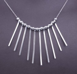 Sterling Silver Multi Tiny Fringe & Beads Trend Necklace, White Gold Vermeil - 3
