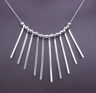 Sterling Silver Multi Tiny Fringe & Beads Trend Necklace, White Gold Vermeil - 3