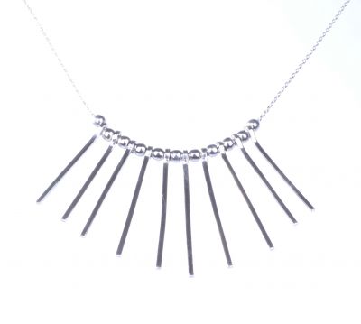 Sterling Silver Multi Tiny Fringe & Beads Trend Necklace, White Gold Vermeil - 1