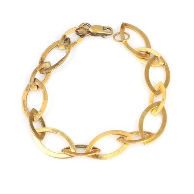 925 Ayar Gümüş 1,1 Cm Pres Badem Link Zincir Bileklik, Sarı - 1