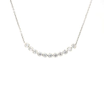 925 Ayar Gümüş 11 Sıra Suyolu Kolye, Beyaz Taşlı - 1