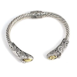 925 Ayar Gümüş 18 Ayar Altın Parçalı Burgu Kollu Bilezik - 5