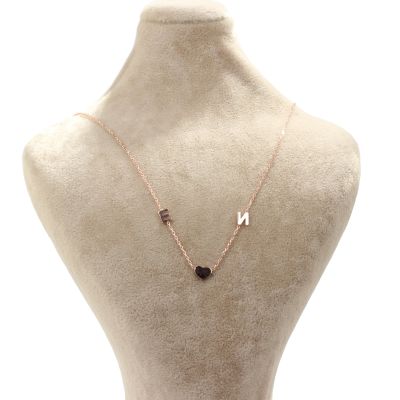 Silver Double Letter & Heart Necklace - 1