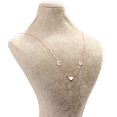 Silver Double Letter & Heart Necklace - 2