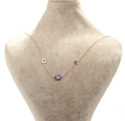 Silver Double Letter & Evil Eye Necklace - Nusrettaki (1)