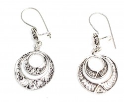 925 Silver Double Circle Filigree Earrings, Dangle Earring - Nusrettaki (1)