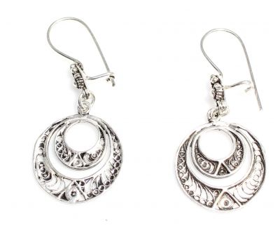 925 Silver Double Circle Filigree Earrings, Dangle Earring - 2