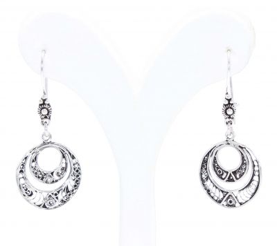925 Silver Double Circle Filigree Earrings, Dangle Earring - 3