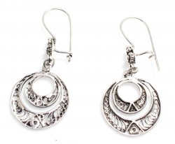925 Silver Double Circle Filigree Earrings, Dangle Earring - 4