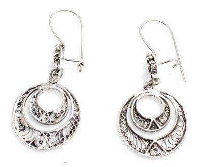 925 Silver Double Circle Filigree Earrings, Dangle Earring - 4