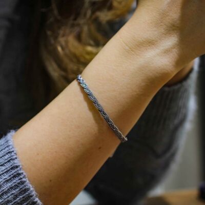 925 Ayar Gümüş 2 Sıra Burgu Telli Es Kilitli Örgü Bilezik - 1