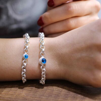 925 Ayar Gümüş 3 Göz Boncuklu Bileklik - 1