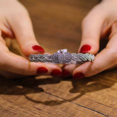 925 Ayar Gümüş 3 Sıra Burgu Telli Örgü El İşi Bilezik - 1