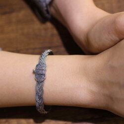 925 Ayar Gümüş 3 Sıra Burgu Telli Örgü El İşi Bilezik - 4