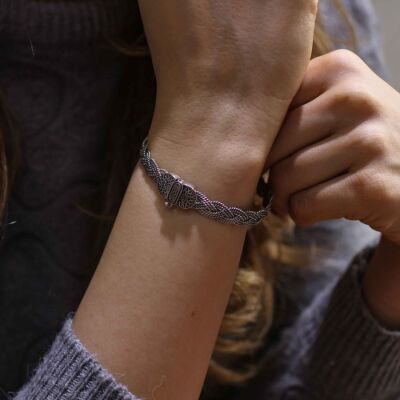 925 Ayar Gümüş 3 Sıra Burgu Telli Örgü El İşi Bilezik - 5