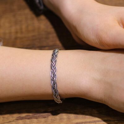 925 Ayar Gümüş 3 Sıra Es Kilitli Örgü, Bilezik - 4