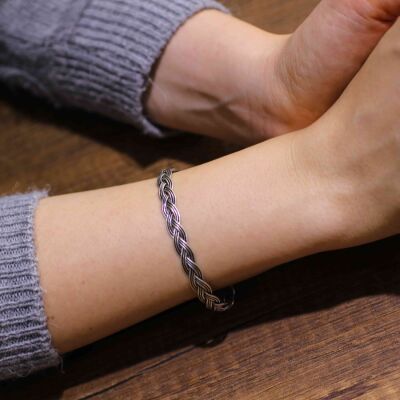 925 Ayar Gümüş 3 Sıra Es Kilitli Örgü Bilezik - 5