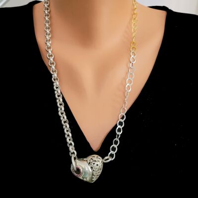 925 Ayar Gümüş 3D Ajur Desenli Kalp Kolye - 4